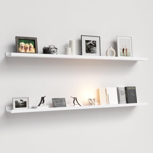 Boswillon Floating Shelves Set of 2, Long Wall Shelf with Lip, 56in, White by Boswillon