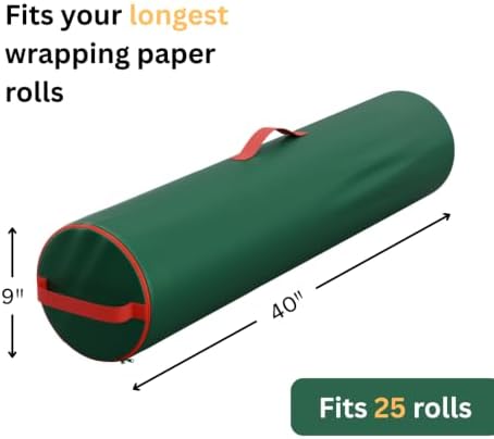 Wrapping Paper Storage Bag | Wrapping Paper Organizer Under Bed for Storing Multiple Rolls of Gift Wrap, 40” Length Container Constructed of Durable 600D Oxford Material (Green) - Image 2