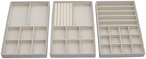 Household Essentials Grey Stacking Jewelry Organizer Box Tray Set with Removable Lid Fabric (744-1) by HouseholdEssentials