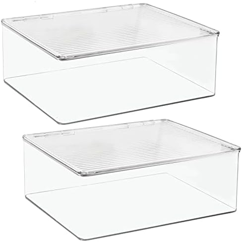 mDesign Plastic Stackable Rectangular Storage Bin, Drawer or Cabinet Organizer with Lid, Container Box for Organizing Electronics, Crayons, Puzzles, Games, Toys - Ligne Collection - 2 Pack - Clear - Image 6