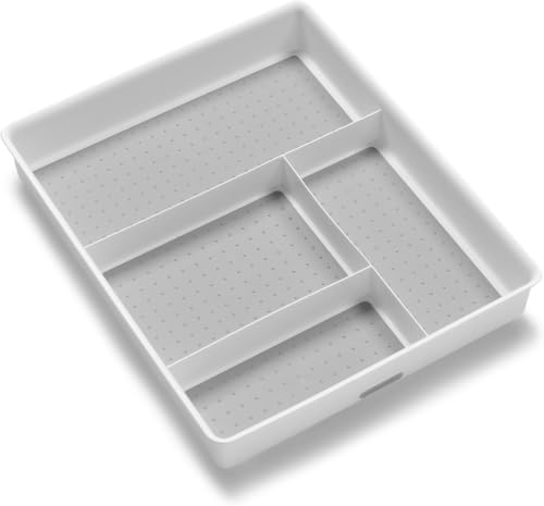 madesmart 4 Compartment Drawer Organizer, Multi Purpose Storage for Utensils, Office Tools, Cords, & Small Household Items, Tech Accessories, Arts & Crafts Supplies, Non Slip Lining, White (Pack of 6) by madesmart%C2%AE