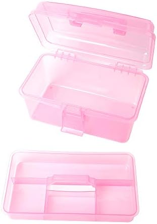 Multipurpose Plastic Storage Container Organizer Box Case with Removable Tray and Handle for Art, Craft, Sewing Supplies, Clear&Pink - Image 4