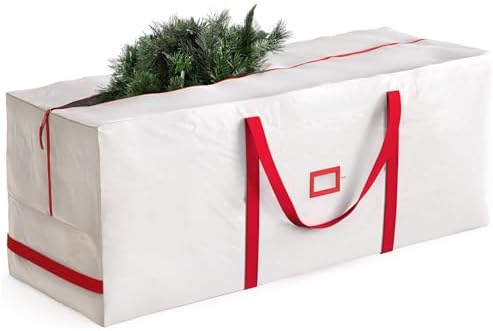 Zober Large Christmas Tree Storage Bag - Fits 9 Ft Artificial Trees - Plastic, Waterproof Christmas Tree Bag For Storage Box For Xmas - Strong, Durable Handles - Label Card Slot - White by ZOBER