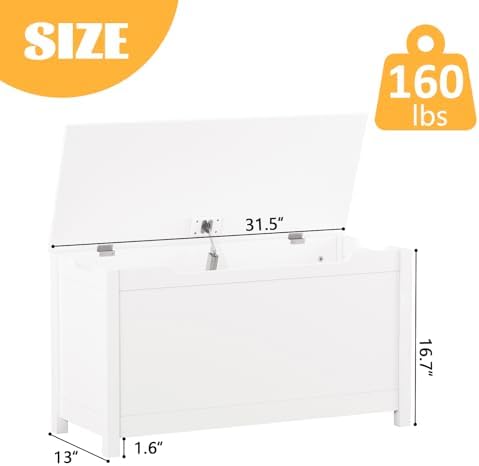 Kids Toy Box Chest, Large Wooden Storage Trunk Bench with Safety Hinged Lid for Ages 3+ White - Image 3