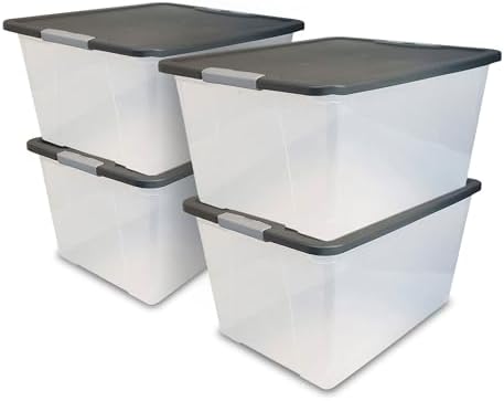 HOMZ Secure Latch, Clear Plastic Storage Organizer Bins, 64 Quart, 4 Pack by Homz