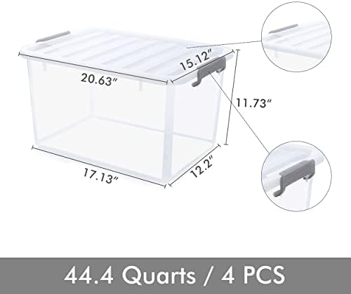 Citylife 4-Pack 44.4 QT Clear Plastic Storage Bins with Latching Lids - Image 2
