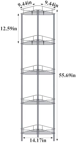 HuggieGems Metal Floor Standing Corner Shower Caddy, Dark Gray, 5 Tier - Image 7