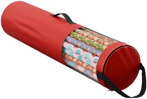 Wrapping Paper Storage Bag | Wrapping Paper Organizer Under Bed for Storing Multiple Rolls of Gift Wrap, 42” Length Container Constructed of Durable 600D Oxford Material (Red) by Primode
