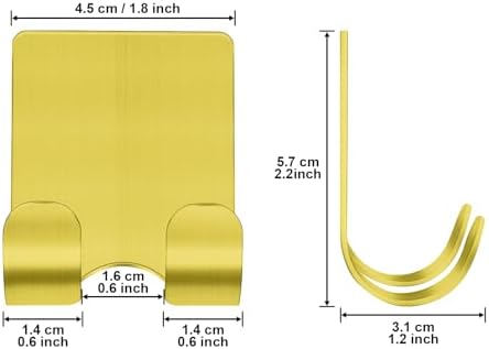 Diesisa Razor Holder for Shower + Adhesive Wall Hooks, Premium 304 Stainless Steel Shower Razor Holder with Heavy Duty Waterproof Sticky Hooks for Hanging Towels, Coat, hat (2+2 Pack)-Gold - Image 6