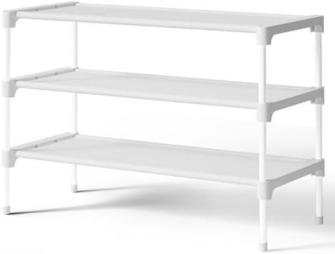 Kitsure Shoe Rack - Non-Woven Shoe Rack Shelf, Shoe Organizer for Closet, Entryway, Garage & Corridor, Stackable Shoe Shelves, 27.5" Wide - 3 Tier, White by Kitsure