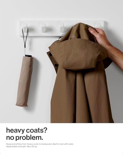LARHN Wall Mounted Coat Rack, White with 5 Heavy-Duty 1" Diameter Hooks - Image 3