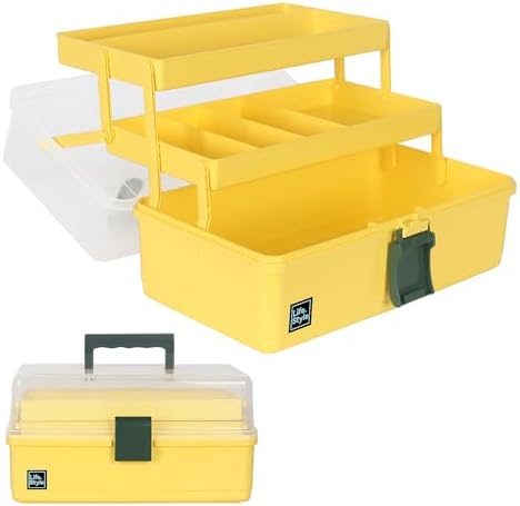 WEWLINE 13-Inch Art Box Sewing Storage Organizer 3-Layers Craft Storage Organizer with Handle Plastic Storage Boxes Organizers for Kids Student Artist,Yellow by WEWLINE