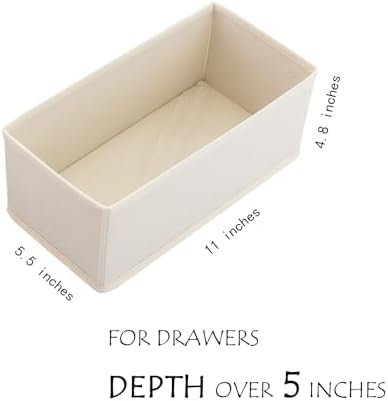 Small Foldable Fabric Drawer Organizer 6 Pack Beige - 11“ Breathable Closet & Dresser Storage Bins for Socks, Underwear, Bras & Baby Clothes - Image 3