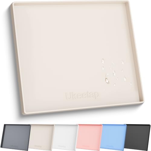 22" x 19" Extra Thick Silicone Mat Waterproof with Raised Edge, Beige by ukeetap