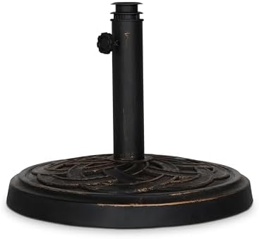 Backyard Expressions Round Heavy Duty Patio Umbrella Base – Weather Resistant Calcium Carbonate Resin with Bronze Weave Design – Fits 1.5" to 2" Poles, Easy Assembly, UV & Fade Resistant - Image 3