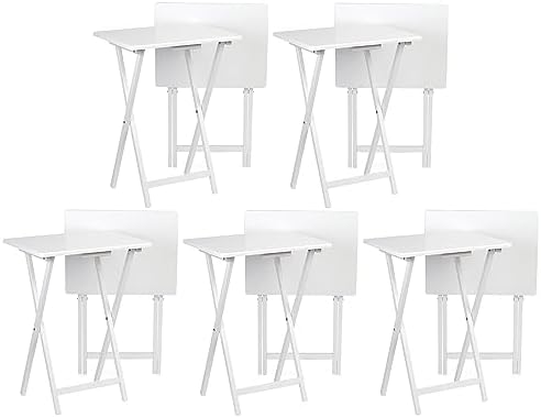 PJ Wood - Folding Wood TV Tray Table Set - White 10-Piece by PJWood
