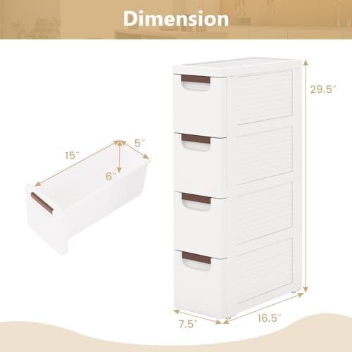LOKO 4-Drawer Narrow Storage Cabinet, Slim Rolling Cart (7.5"x16.5"x29.5") - Image 3