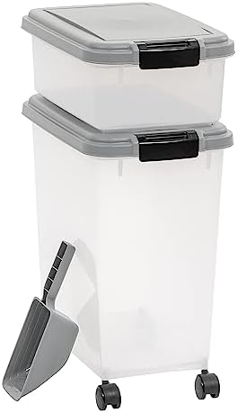 Amazon Basics 3-Piece Airtight Pet Food Storage Container Combo with Scoop, BPA Free, Removable Wheels, 33 QT + 12 QT by AmazonBasics