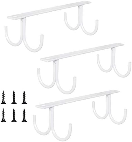 MOCOUM Under Cabinet Mug Rack, Rustic Mug Organizer Rack Cup Holder Under Shelf 12 Hanging Hooks Rack for Mugs, Coffee Cups and Kitchen Utensils Display (White-3 Pack-12 Hooks) by MOCOUM