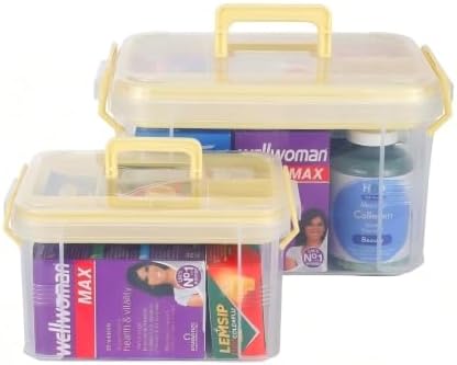 Set of 2 Medicine Organizer - Plastic Storage Box with Handle Yellow by HeyFoly