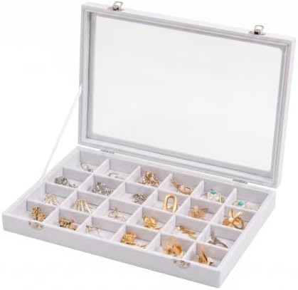 Frebeauty 24 Grid Earring Organizer,Velvet Jewelry Tray with Clear Lid by Frebeauty