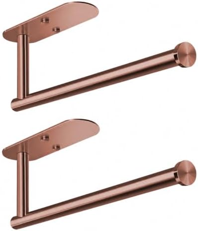 VAEHOLD Adhesive Paper Towel Holder Under Cabinet Wall Mount for Kitchen Paper Towel, Black Paper Towel Roll Holder Stick to Wall, Stainless Steel (Rose Gold, 2 Pack by VAEHOLD