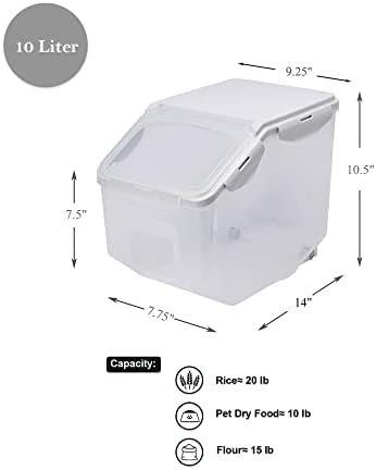 HANAMYA 10 Liter / 20 lbs Rice Storage Container with Measuring Cup, BPA free, For Rice | Grain | Pet Food | Flour, 1 count, Clear - Image 4