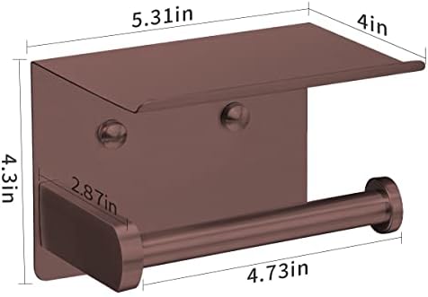 VAEHOLD Self Adhesive Toilet Paper Holder with Phone Shelf Stainless Steel Wall Mounted Toilet Paper Roll Holder - Rustproof and Bathroom Washroom Tissue Roll Holder with Shelf - Red Copper - Image 6
