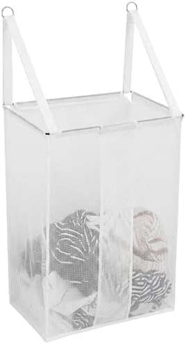 ALYER Wall Hanging Mesh Laundry Hamper,Over the Door Large Storage Bag with Big Metal Support Opening,Hardware Included (White) by ALYER