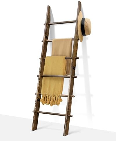 TEAKMAMA 6-Tier 5.4ft Blanket Ladder with Hanging Knobs Rustic Brown by TEAKMAMA