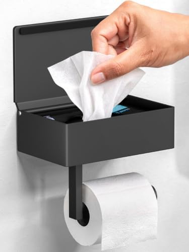 Day Moon™ - Toilet Paper Holder with Shelf & Storage - Wall Mount, Black by DayMoonDesigns