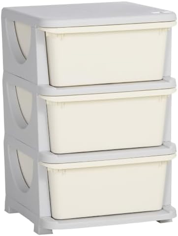 Qaba 3 Drawers Kids Storage Unit 3 Tier Toy Organizers Cream White by Qaba