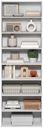 Furinno Basic Book Shelf, 8-Tier Bookcase with Open Shelf, Standing Bookshelf, Cube Storage Organizer, 9 x 24 x 71, for Living Room, Bedroom, Home Office, White - Image 5
