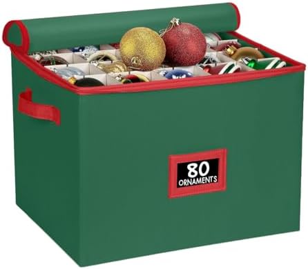 Christmas Ornament Storage Box - Large Christmas Decor Storage Containers that Store up to 80 Ornaments of 3 Inches - Durable Material To Protect And Store Holiday Ornaments Décor, Green by HOLDN%E2%80%99STORAGE