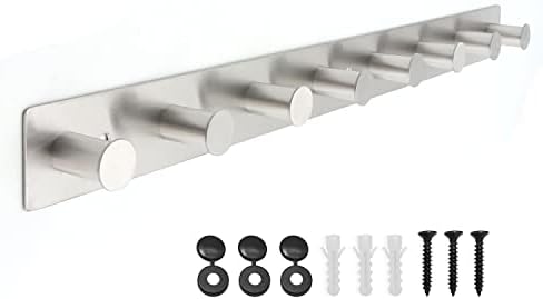 Coat Rack Wall Mounted, White Coat Hooks Screw in, Stainless Steel Door Hooks for Hanging Hat Towels Clothes, Hook Rail with 8 Round Hangers (Silver, 8 Hooks) by AJLTPA