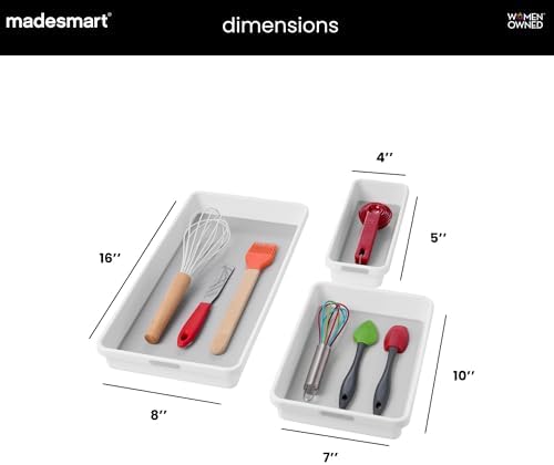 madesmart Classic 3 Bin Drawer Organizer Set, White - Image 6