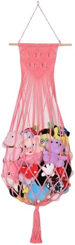 Stuffed Animal Hammock Wall Hanging Net for Stuffed Animal Net Stuffed Animal Storage Plush Toy Holder Toy Organizer for Boho Kidroom Playroom Nursery Decor (Pink) by Amdermi