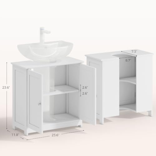 kleankin 23.5" Pedestal Sink Storage Cabinet with Adjustable Shelf White - Image 3