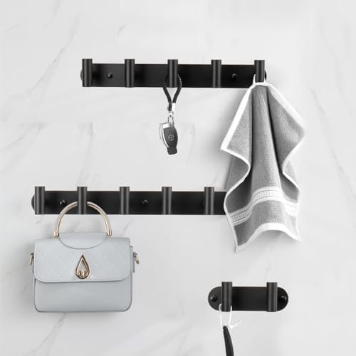 Wall Mounted Coat Hook Rack with 6 Heavy Duty Stainless Steel Hooks for Hanging Clothes, Jackets, Towels - Matte Black - Image 4