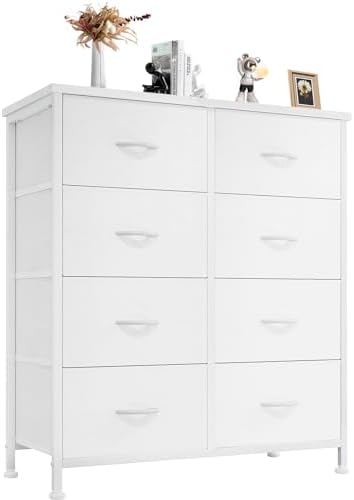 Sweetcrispy 8 Drawer Fabric White Dresser for Bedroom, Tall Double Dresser by Sweetcrispy