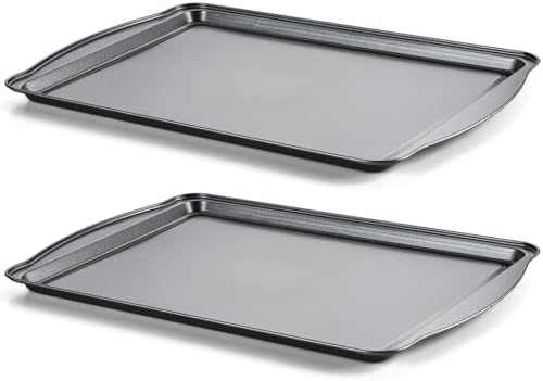 Baking Sheet Set of 2-17" x 11" x 0.5" Carbon Steel Cookie Sheet for Baking, Nonstick Baking Pan with Dual Handles, Rust & Warp Resistant, Perfect for Baking, Roasting, and More by Gymdin