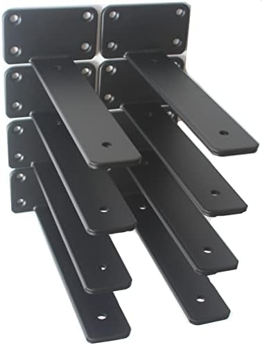 8 Pack - 8 inch Black Hidden L Shelf Bracket (1/5 Inch Thicked) Iron Floating Shelf Brackets Rustic Industrial Metal Brackets for Shelf Support by MHMYDZ