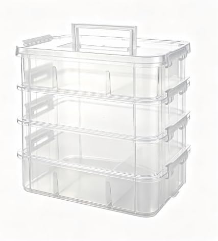 4 Ties Craft Storage Box with Handle with 20 compartments and 2 Trays by GenronCraft
