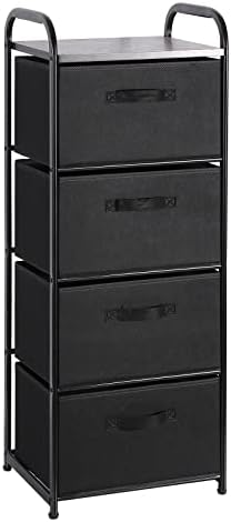 MAX Houser 4 Drawer Fabric Dresser Tall Storage Tower, Dresser Chest with Wood Top, Vertical Nightstand Side Organizer Unit with Metal Frame for Closets Bedroom Nursery Room Hallway(Black) by MAXHouser
