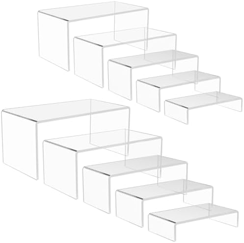 10 Pack acrylic display stand, Acrylic Display Risers, 5 Sizes Clear Product Stand, Jewelry Display Riser Shelf Showcase Fixtures For Collectibles Display, Toy Figure Display - 2 Sets (6.8" to 10") by ADColor