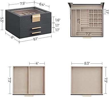SONGMICS Jewelry Box Organizer, 3-Layer Storage with 2 Drawers, Glass Lid - Image 6