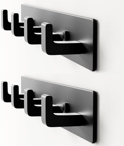 Black Coat Rack Wall Mount - 12.5" Rail with 4 Right-Angle Hooks(2 Pack) by GWAAZXGZ