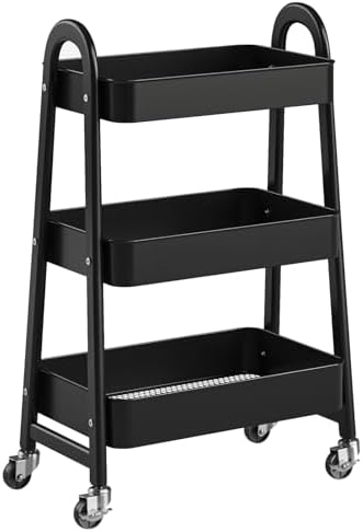 OLIXIS Metal 3 Tiers Rolling Storage Utility Cart with Lockable Wheels by OLIXIS