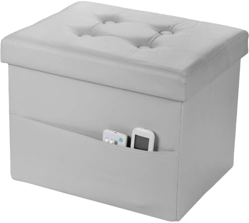 Bsketa Storage Ottoman Bench,16 Inch Folding Leather Foot Rest Stool, Grey by Bsketa
