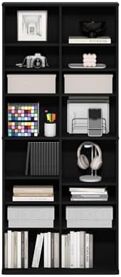 Furinno Jaya DVD Shelf, 16-Shelf Wide CD Rack, Media Shelf with Adjustable Shelves, 8 x 2 DVD Storage Cabinets for CD Bluray Game Disc, Easy Assembly, for Living Room, Home Office, Americano - Image 5